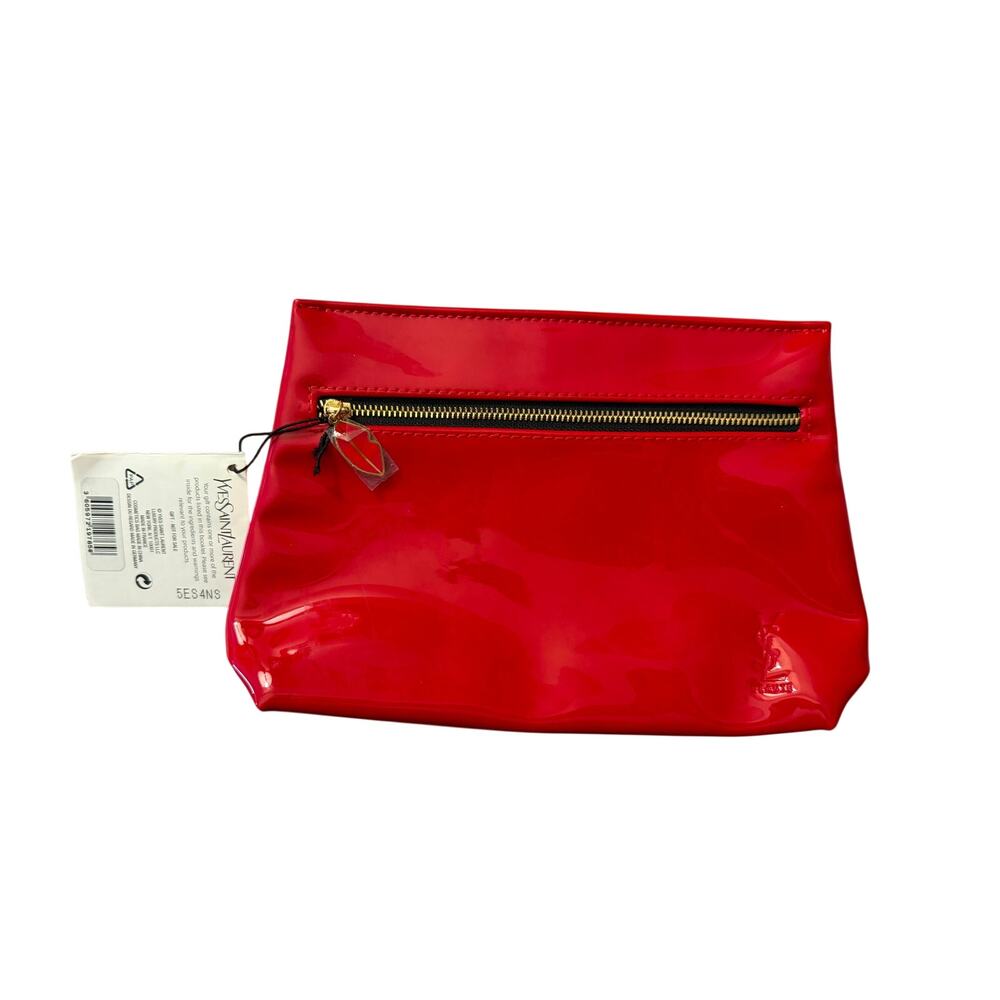 NWT YSL Beauty Red Faux Patent Leather Makeup Cosmetics Bag